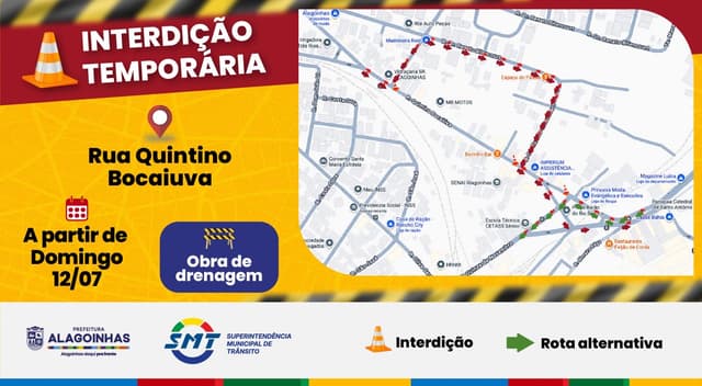 Intervenção na rede de drenagem altera trânsito na Rua Quintino Bocaiuva a partir deste domingo (12)