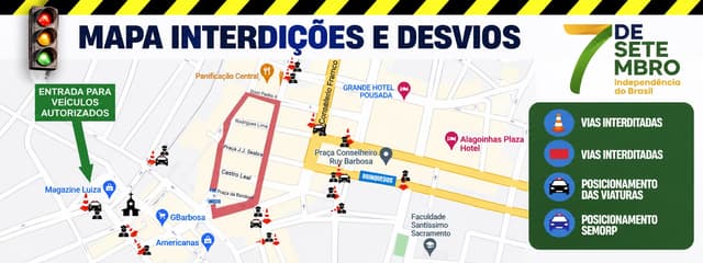 SMT divulga interdições e desvios no Centro para o desfile de 7 de Setembro