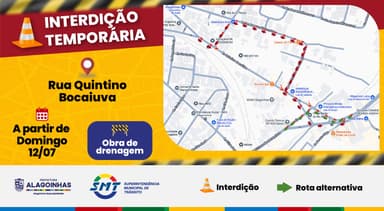 Imagem referente à notícia Intervenção na rede de drenagem altera trânsito na Rua Quintino Bocaiuva a partir deste domingo (12)